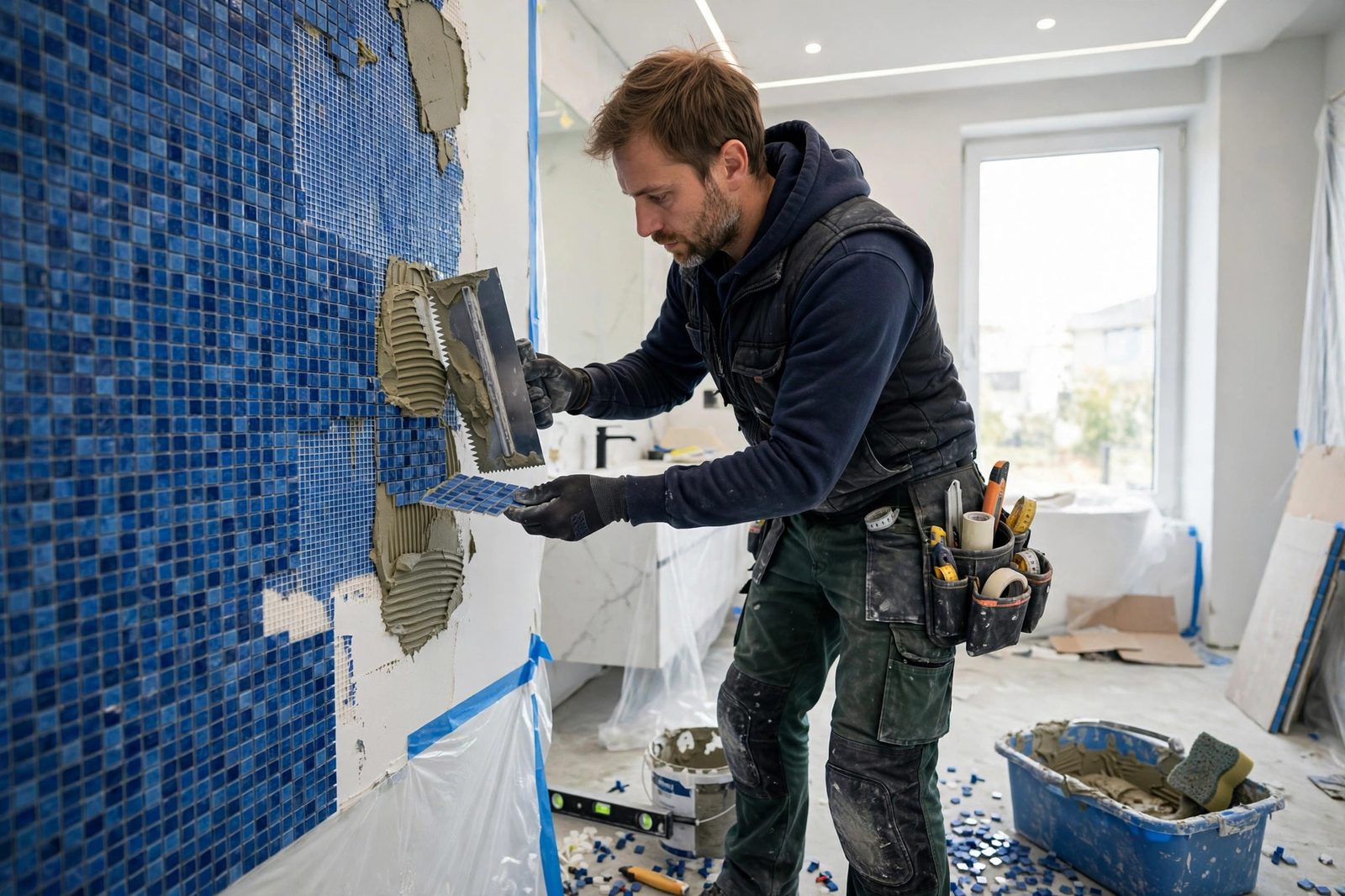 Bathroom mosaic tile installation in Dubai