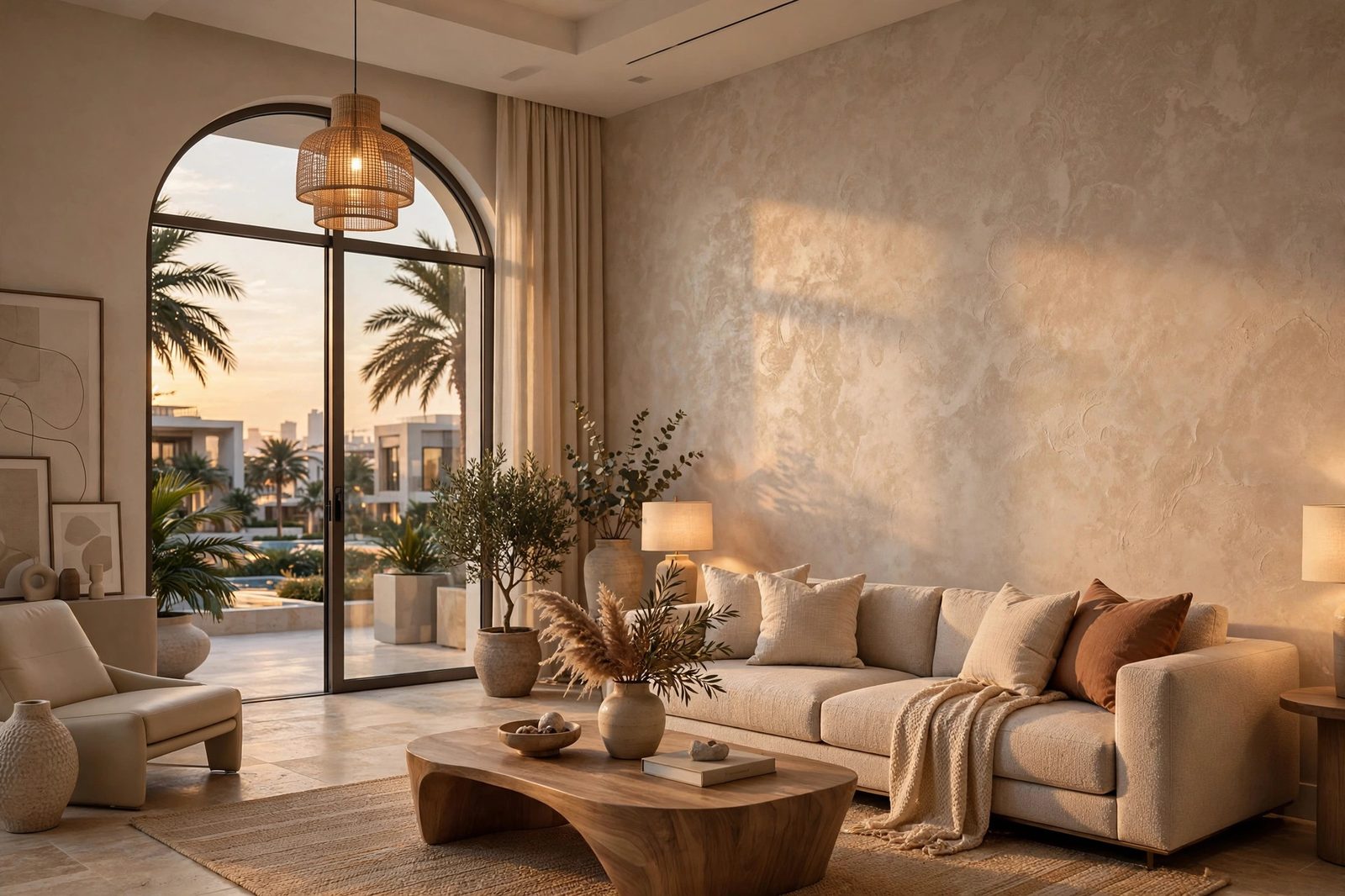تشطيب جدار ديكوري محبب في منزل بدبي
