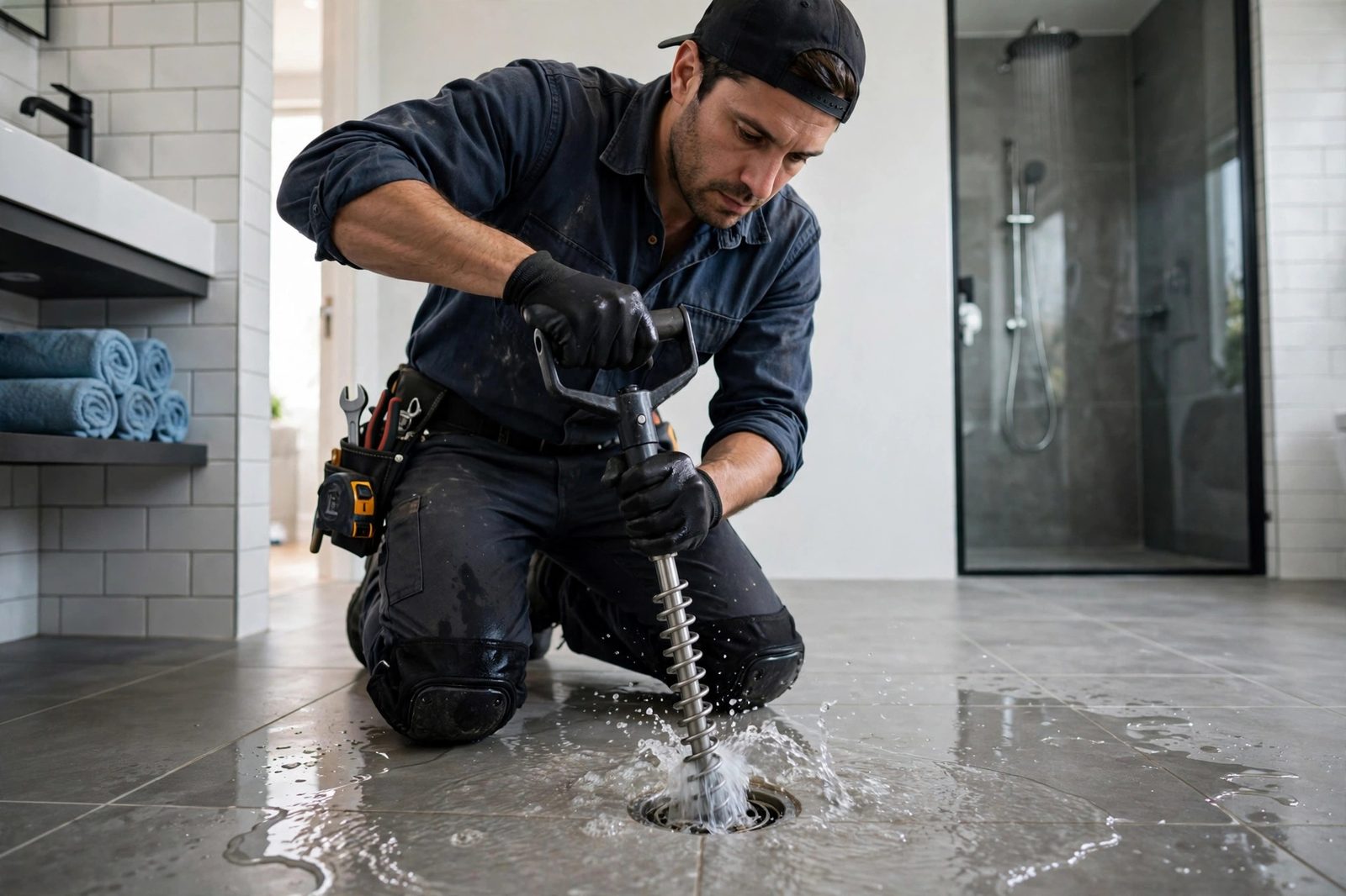 Professional drain cleaning in a Dubai bathroom