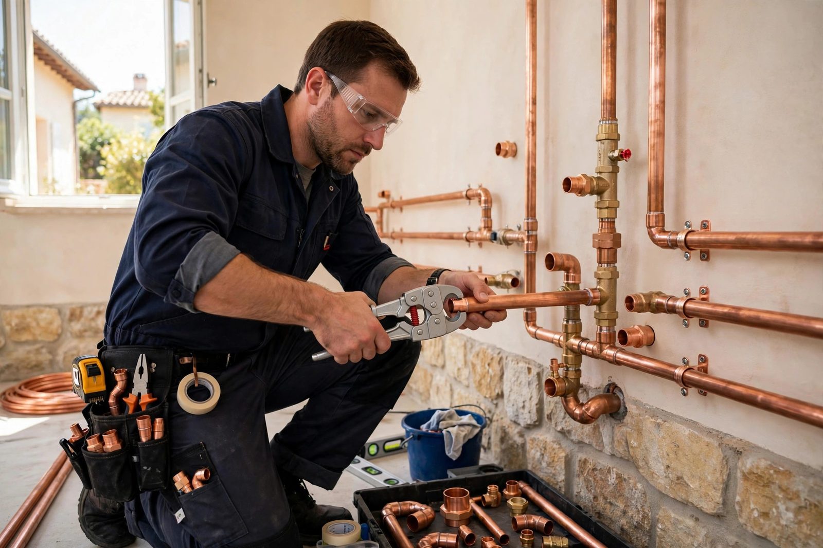 Copper pipe installation in a Dubai villa