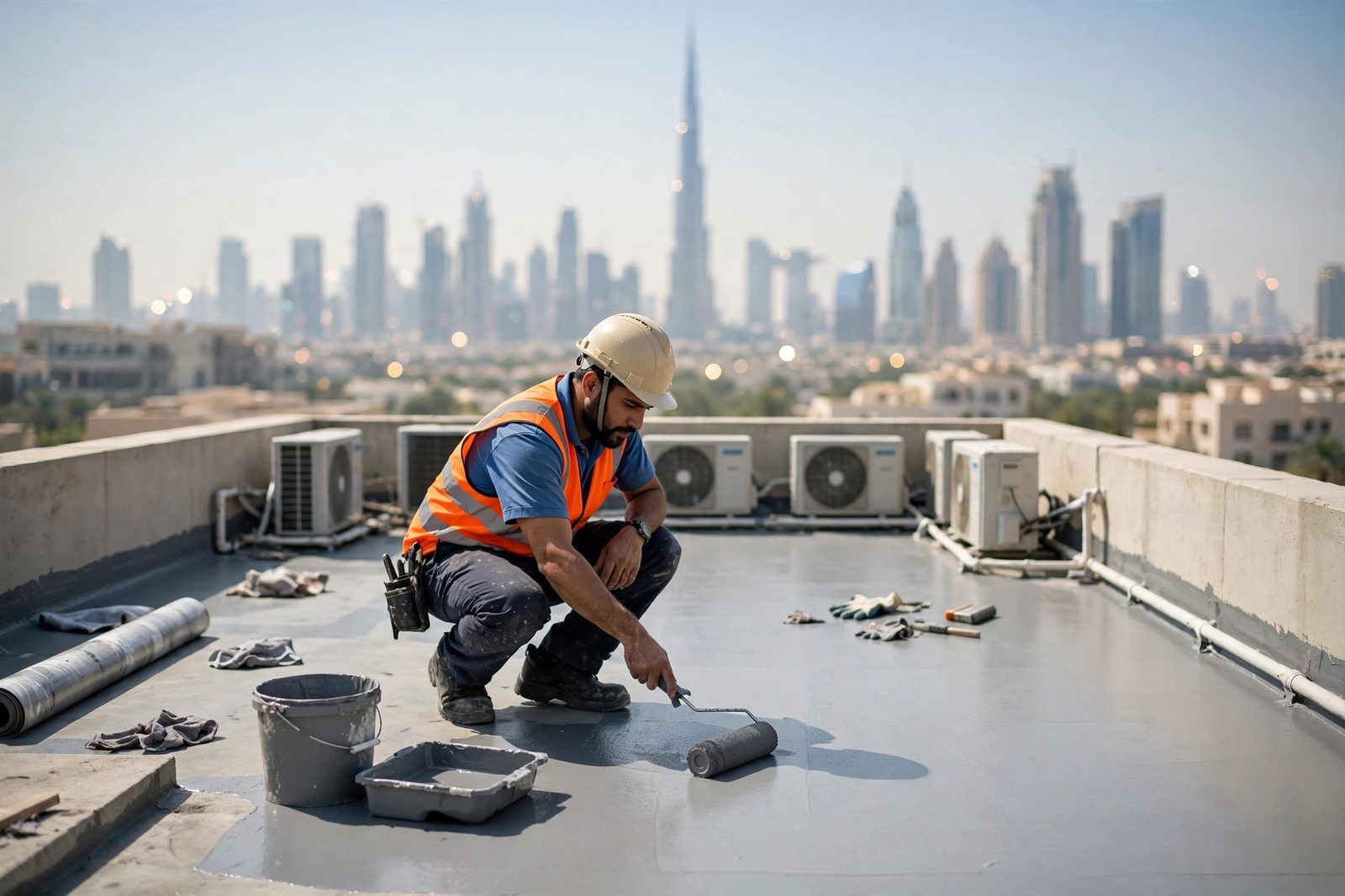 Roof waterproof coating application in Dubai